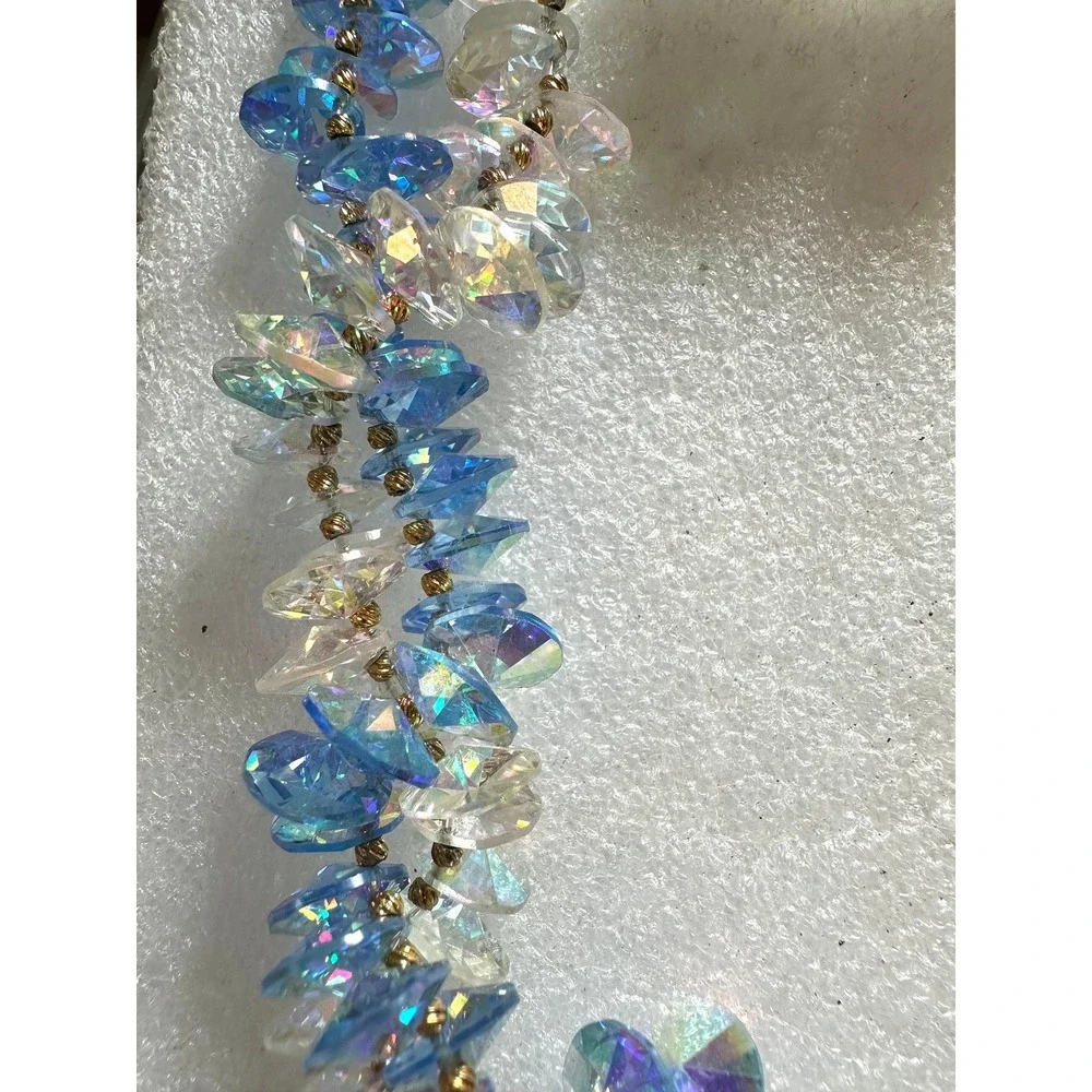 Vendome Blue & Clear Crystal Flat Bead Necklace and Earrings Set